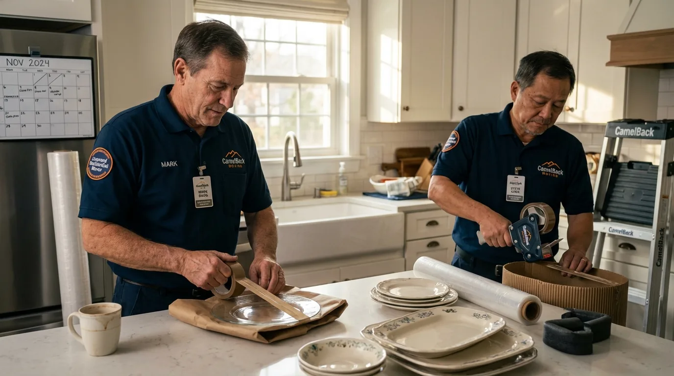 Professional crew packing kitchen dishware in Clovis, CA